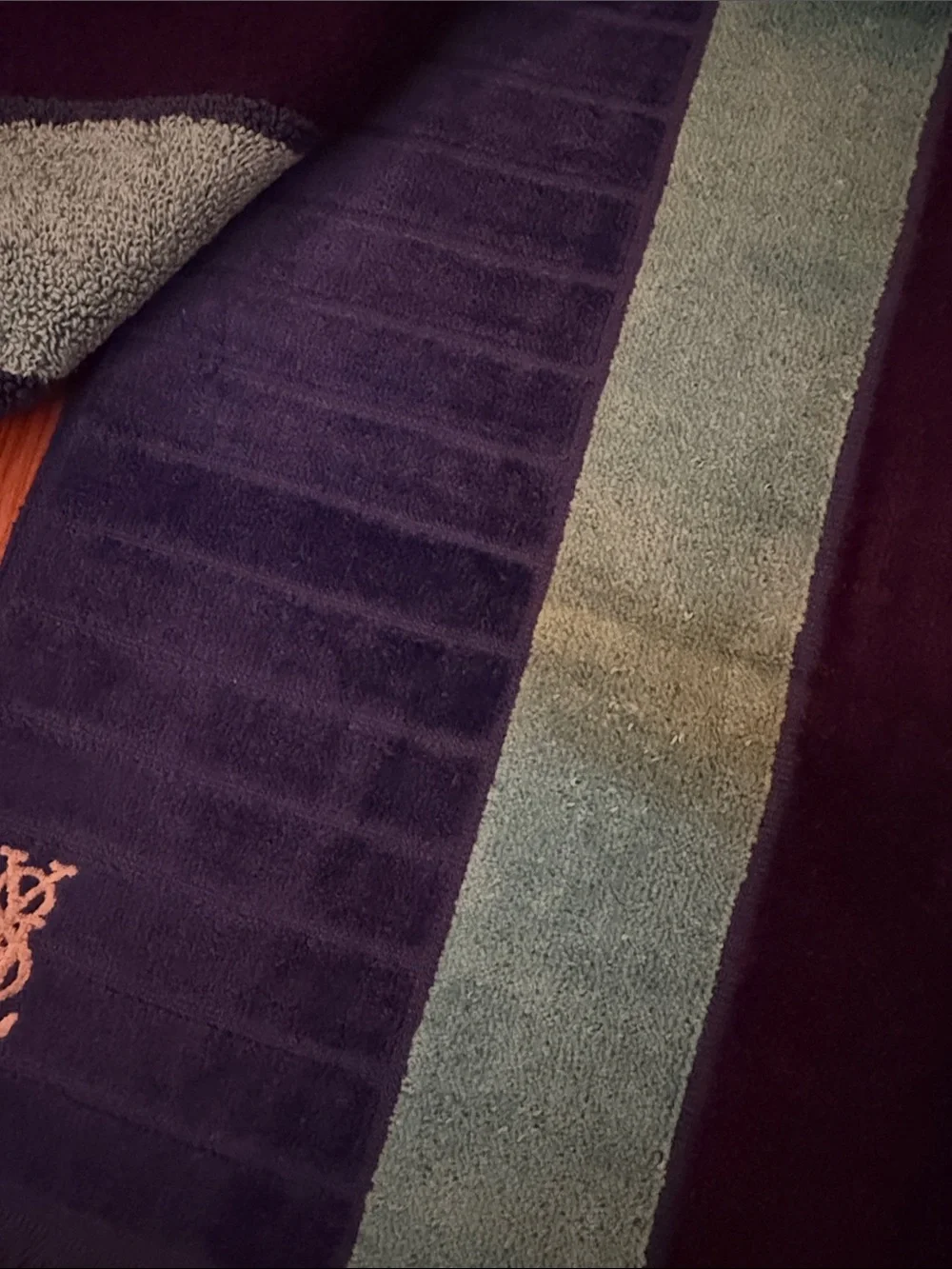 Vintage YSL fieldcrest blue & purple towels 2 hand towels & 2 wash cloths